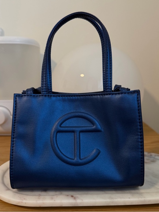 Telfar Handbags - Telfar Small Metallic Navy Shopping Bag - Women's Leather Tote